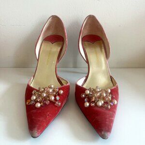 BCBGMaxAzria Pink Velvet Bead Pumps - Size 9